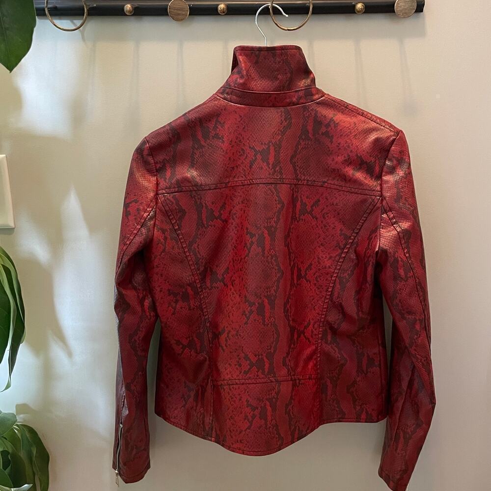 Baccini Red Faux Snakeskin Moto Jacket | Small – Bold Statement Piece $170 - Picture 4 of 6